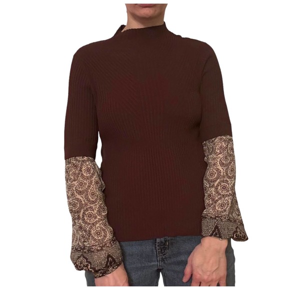 VERONICA BEARD MOON MIXED MEDIA RIBBED MOCK NECK SWEATER BLOUSE WOMEN SIZE M - Picture 6 of 14